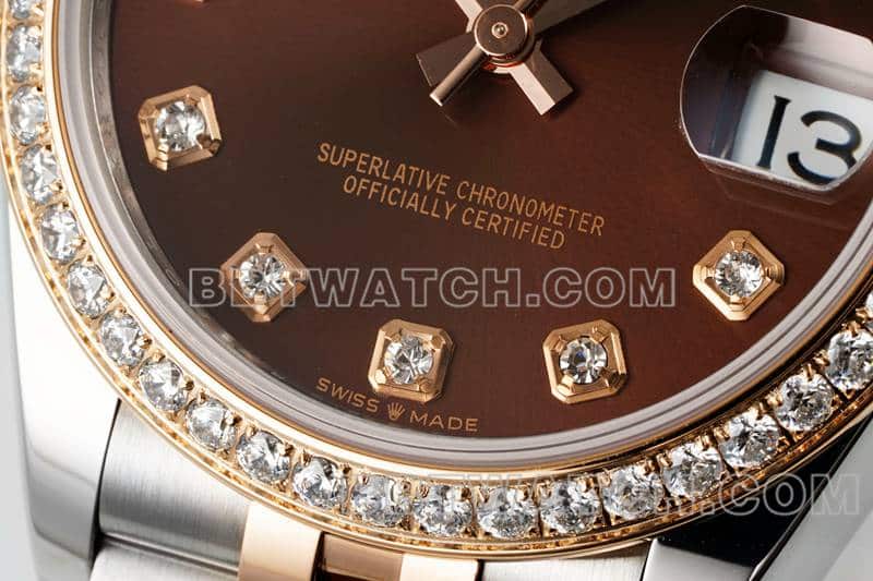 ARF厂劳力士日志一比一顶级复刻棕盘钻圈31mm间金五格链节278381正面实拍图