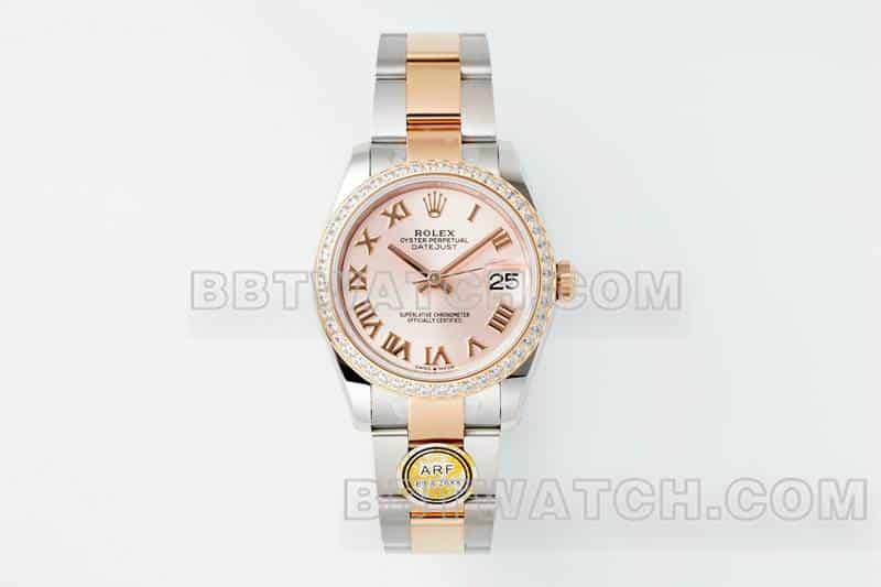 ARF厂劳力士日志顶级一比一精仿玫瑰金盘钻圈31mm间金三格链节278381正面实拍图