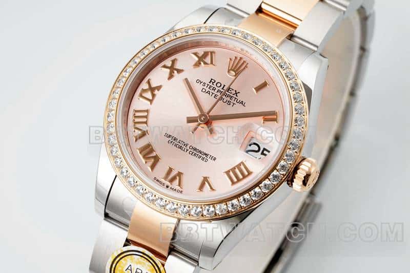 ARF厂劳力士日志顶级一比一精仿玫瑰金盘钻圈31mm间金三格链节278381正面实拍图