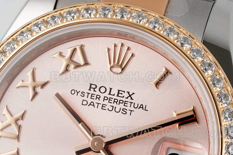ARF厂劳力士日志顶级一比一精仿玫瑰金盘钻圈31mm间金三格链节278381正面实拍图