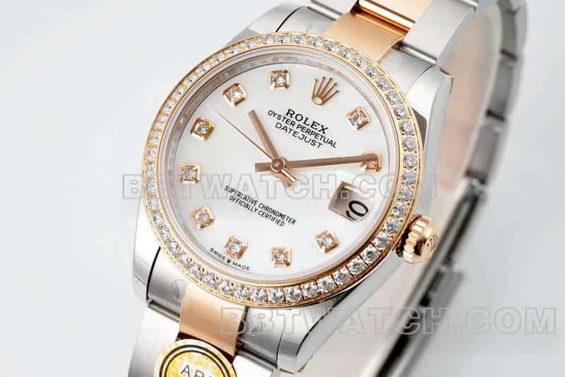 ARF厂劳力士日志顶级一比一高仿贝母盘钻圈31mm间金三格链节278381正面实拍图