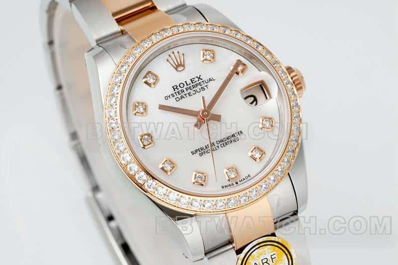 ARF厂劳力士日志顶级一比一高仿贝母盘钻圈31mm间金三格链节278381正面实拍图