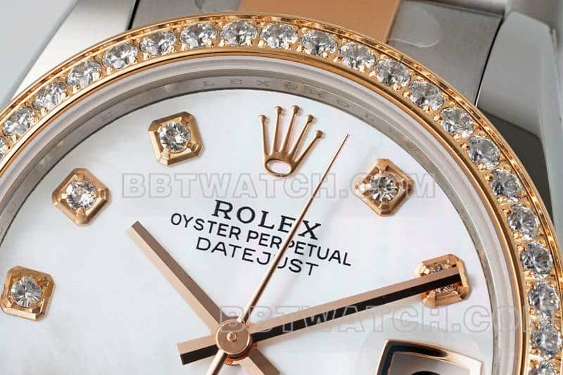 ARF厂劳力士日志顶级一比一高仿贝母盘钻圈31mm间金三格链节278381正面实拍图