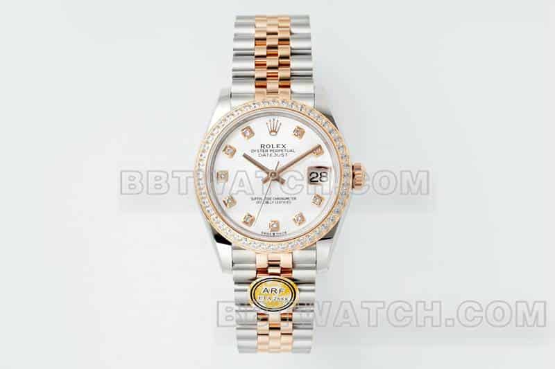 ARF厂劳力士日志一比一超A高仿贝母盘钻圈31mm间金五格链节278381正面实拍图