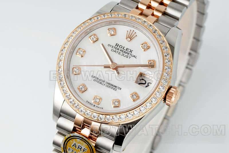 ARF厂劳力士日志一比一超A高仿贝母盘钻圈31mm间金五格链节278381正面实拍图