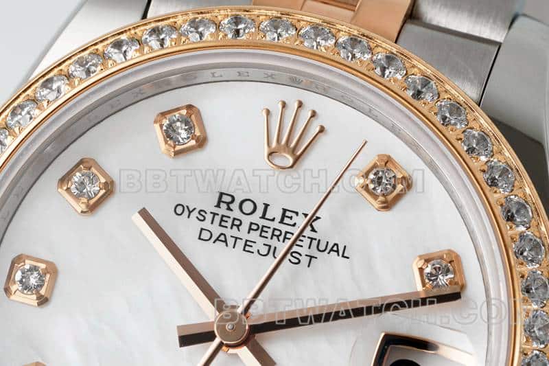 ARF厂劳力士日志一比一超A高仿贝母盘钻圈31mm间金五格链节278381正面实拍图