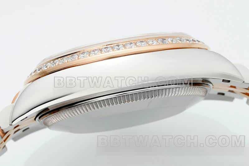 ARF厂劳力士日志一比一超A高仿贝母盘钻圈31mm间金五格链节278381侧面实拍图