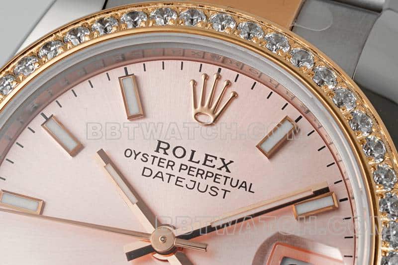 ARF厂劳力士日志一比一超A精仿玫瑰金盘钻圈31mm间金三格链节278381正面实拍图