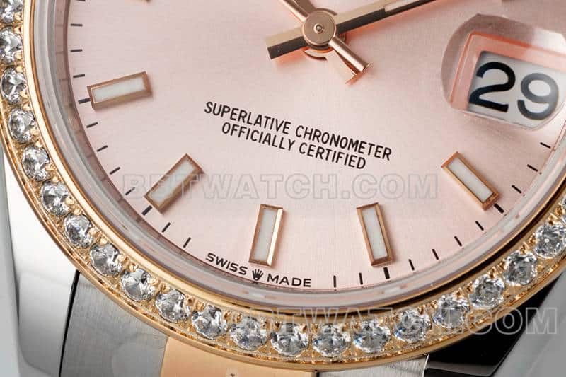 ARF厂劳力士日志一比一超A精仿玫瑰金盘钻圈31mm间金三格链节278381正面实拍图