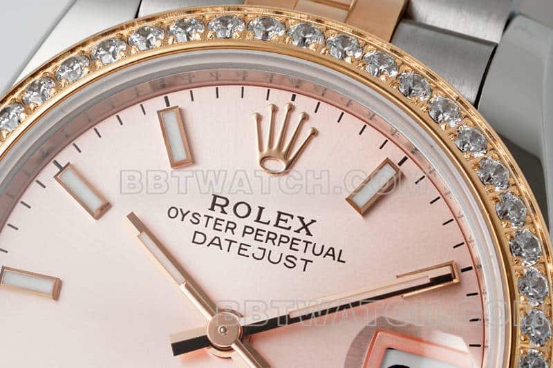 ARF厂劳力士日志超A高仿玫瑰金盘钻圈31mm间金五格链节278381正面实拍图