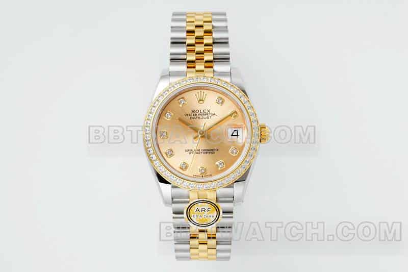 ARF厂劳力士日志一比一超A高仿金盘钻圈31mm间金五格链节278383正面实拍图