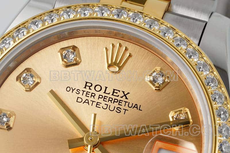 ARF厂劳力士日志一比一超A高仿金盘钻圈31mm间金五格链节278383正面实拍图