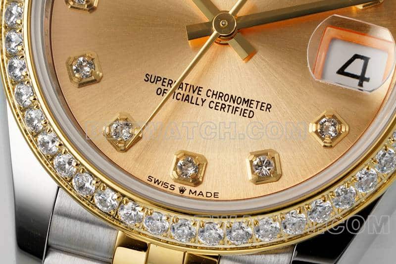 ARF厂劳力士日志一比一超A高仿金盘钻圈31mm间金五格链节278383正面实拍图