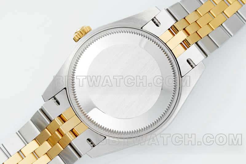 ARF厂劳力士日志一比一超A高仿金盘钻圈31mm间金五格链节278383背面实拍图