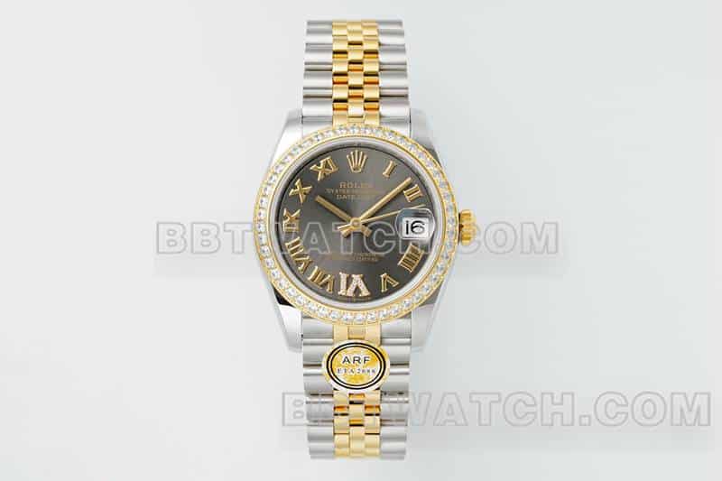 ARF厂劳力士日志顶级一比一精仿深灰盘钻圈31mm间金五格链节278383正面实拍图