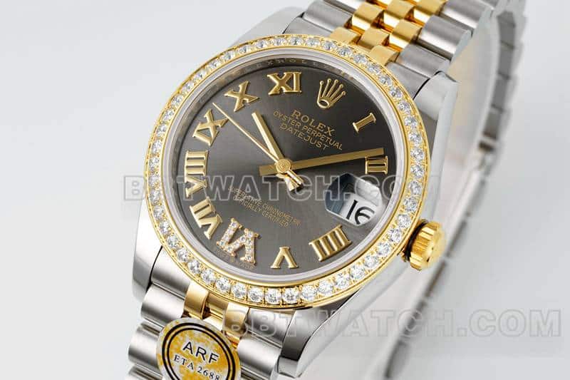 ARF厂劳力士日志顶级一比一精仿深灰盘钻圈31mm间金五格链节278383正面实拍图