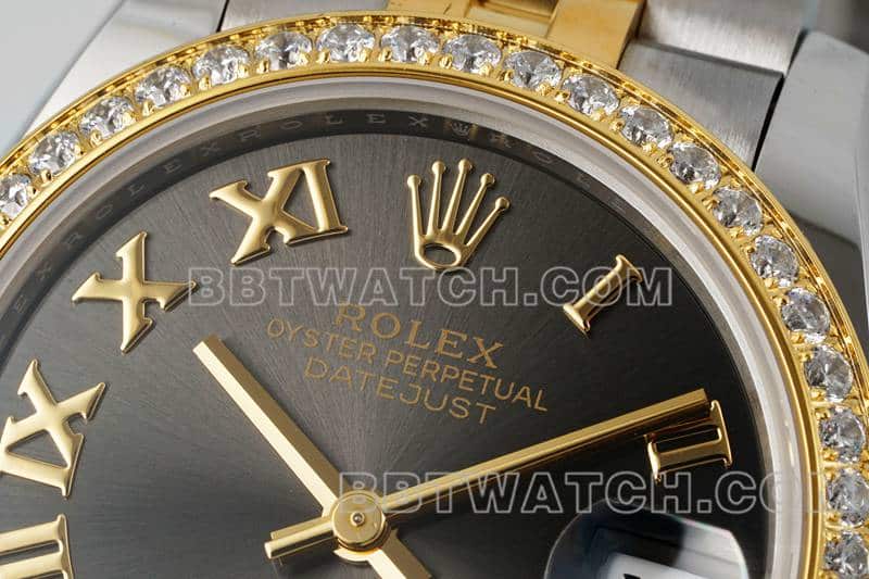 ARF厂劳力士日志顶级一比一精仿深灰盘钻圈31mm间金五格链节278273正面实拍图