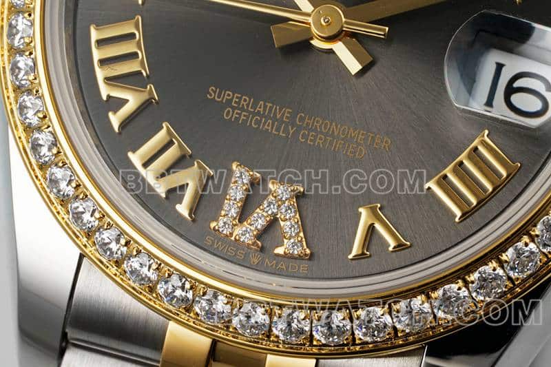 ARF厂劳力士日志顶级一比一精仿深灰盘钻圈31mm间金五格链节278383正面实拍图