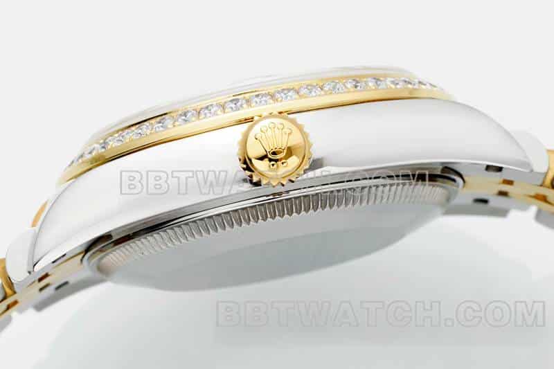 ARF厂劳力士日志顶级一比一精仿深灰盘钻圈31mm间金五格链节278383侧面实拍图