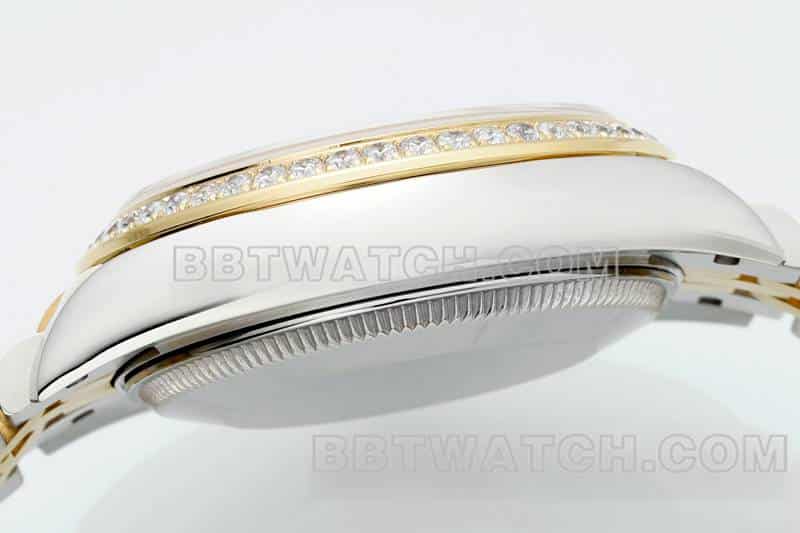 ARF厂劳力士日志顶级一比一精仿深灰盘钻圈31mm间金五格链节278383侧面实拍图