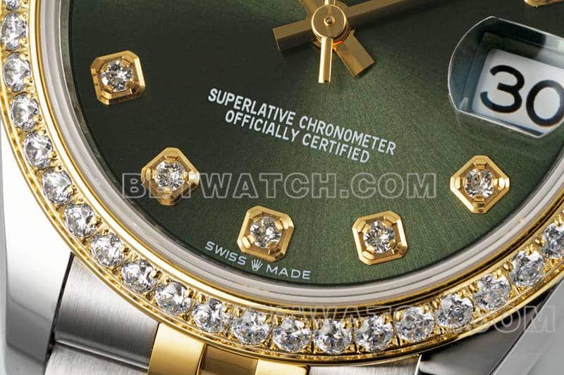 ARF厂劳力士日志顶级复刻绿盘钻圈31mm间金五格链节278383正面实拍图