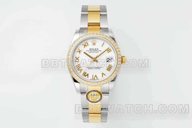 ARF厂劳力士日志一比一超A高仿白盘钻圈31mm间金三格链节278383正面实拍图