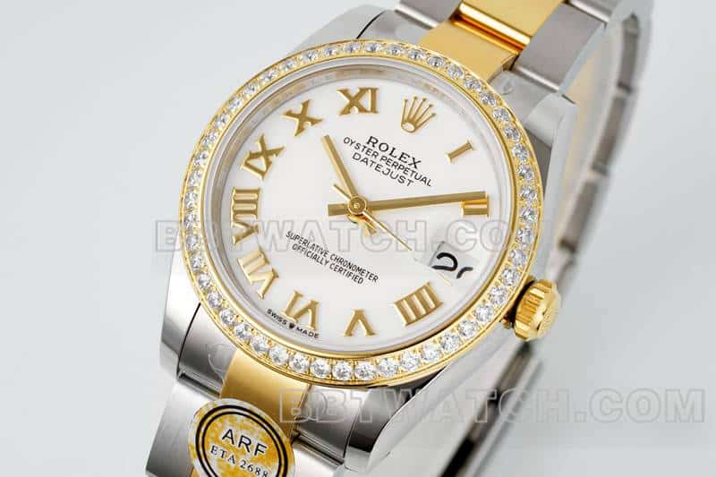 ARF厂劳力士日志一比一超A高仿白盘钻圈31mm间金三格链节278383正面实拍图