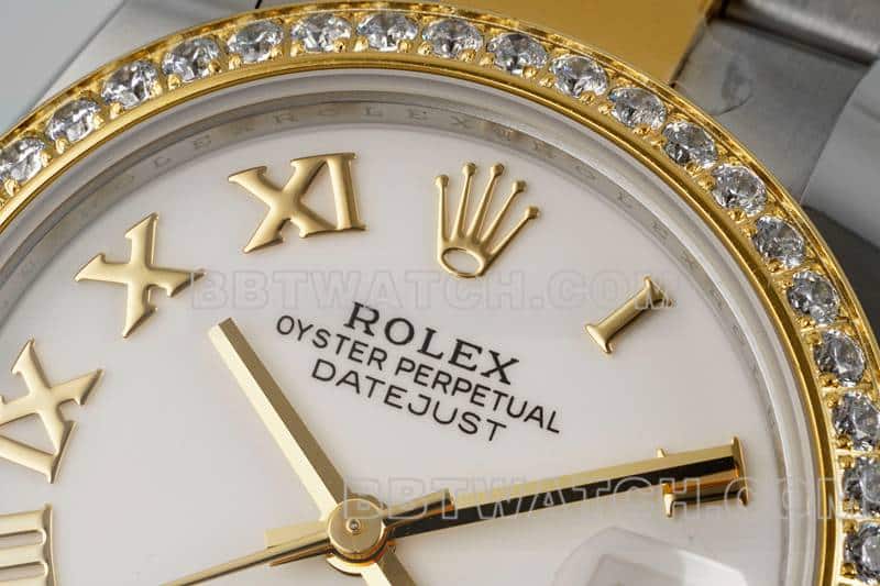 ARF厂劳力士日志一比一超A高仿白盘钻圈31mm间金三格链节278383正面实拍图