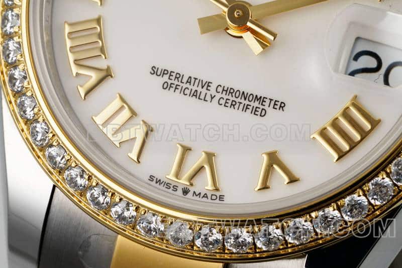 ARF厂劳力士日志一比一超A高仿白盘钻圈31mm间金三格链节278383正面实拍图