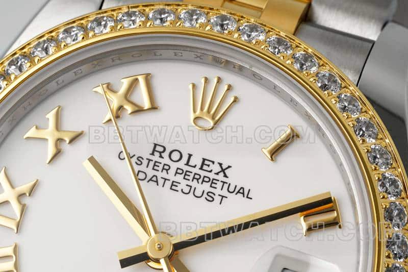 ARF厂劳力士日志一比一超A精仿白盘钻圈31mm间金五格链节278383正面实拍图