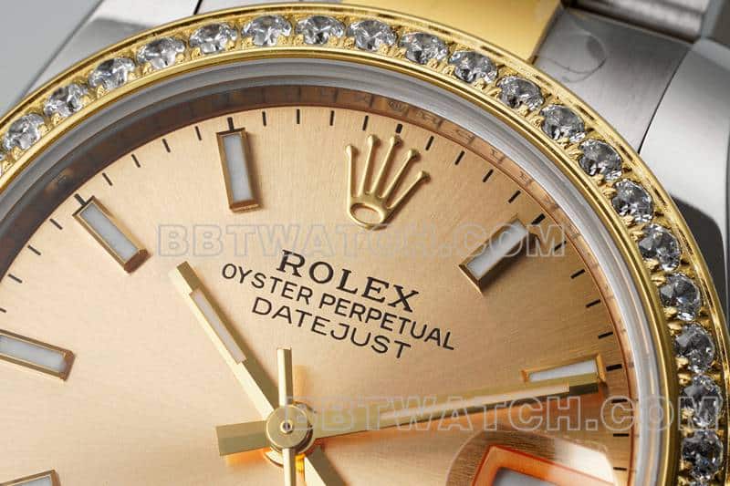 ARF厂劳力士日志超A高仿金盘钻圈31mm间金三格链节278383正面实拍图