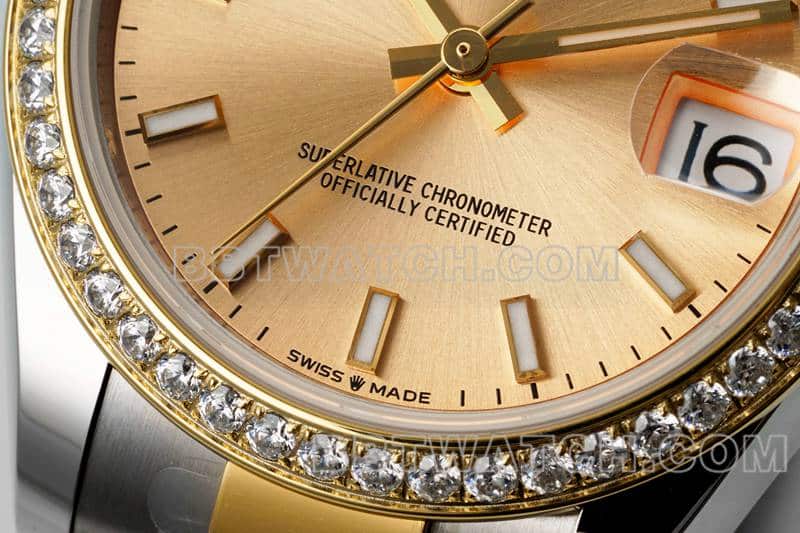 ARF厂劳力士日志超A高仿金盘钻圈31mm间金三格链节278383正面实拍图