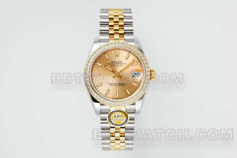 ARF厂劳力士日志一比一顶级复刻金盘钻圈31mm间金五格链节278383正面实拍图