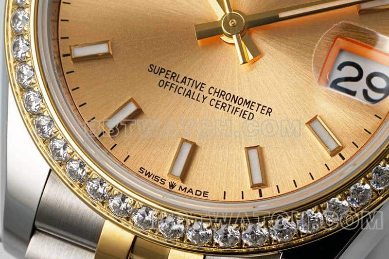 ARF厂劳力士日志一比一顶级复刻金盘钻圈31mm间金五格链节278383正面实拍图