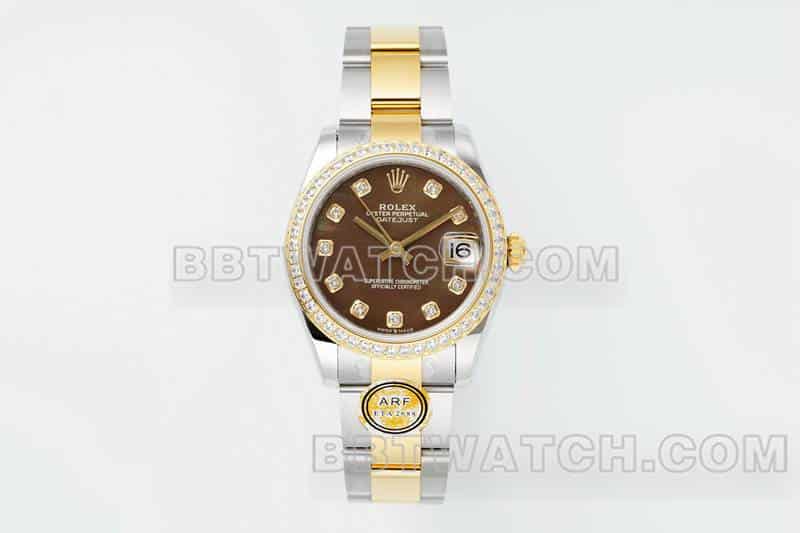 ARF厂劳力士日志顶级一比一精仿黑色贝母盘钻圈31mm间金三格链节278383正面实拍图