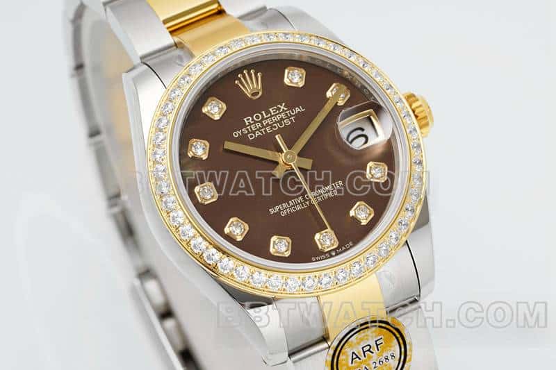 ARF厂劳力士日志顶级一比一精仿黑色贝母盘钻圈31mm间金三格链节278383正面实拍图