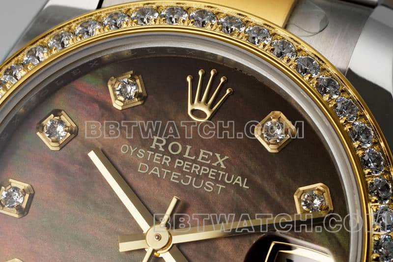 ARF厂劳力士日志顶级一比一精仿黑色贝母盘钻圈31mm间金三格链节278383正面实拍图