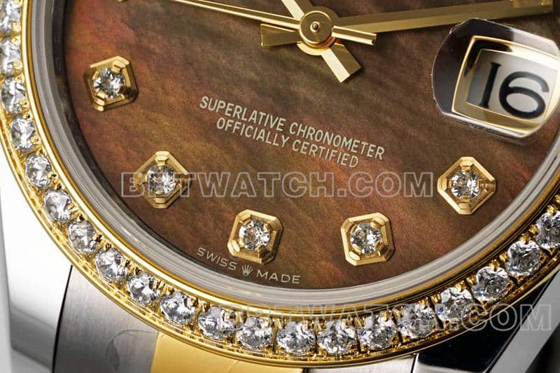 ARF厂劳力士日志顶级一比一精仿黑色贝母盘钻圈31mm间金三格链节278383正面实拍图