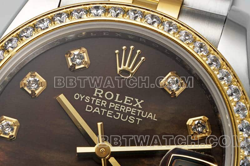 ARF厂劳力士日志顶级一比一高仿黑色贝母盘钻圈31mm间金五格链节278383正面实拍图