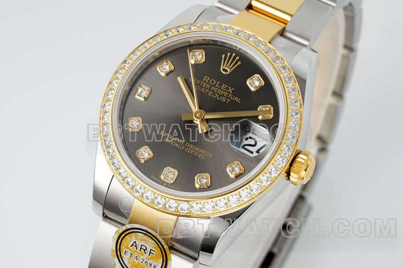 ARF厂劳力士日志顶级复刻深灰盘钻圈31mm间金三格链节278383正面实拍图