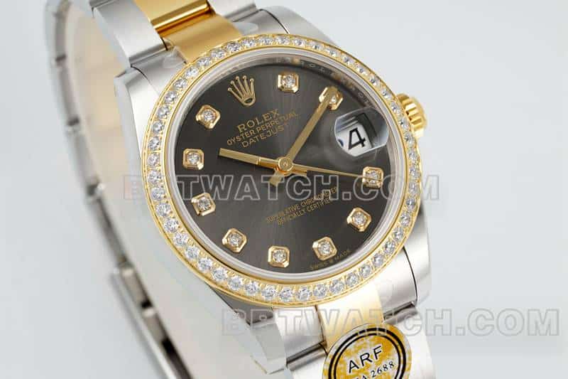 ARF厂劳力士日志顶级复刻深灰盘钻圈31mm间金三格链节278383正面实拍图