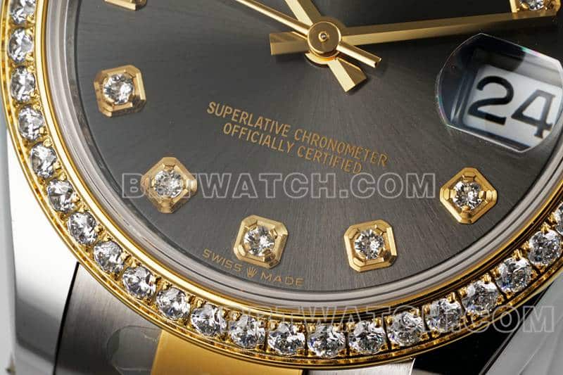 ARF厂劳力士日志顶级复刻深灰盘钻圈31mm间金三格链节278383正面实拍图