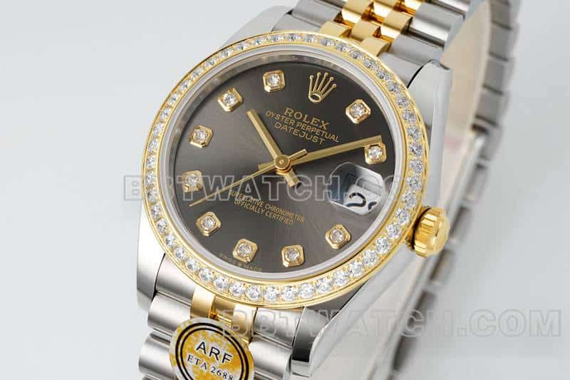 ARF厂劳力士日志一比一超A高仿深灰盘钻圈31mm间金五格链节278383正面实拍图