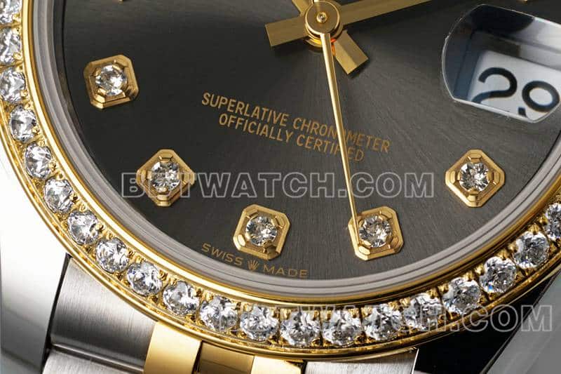 ARF厂劳力士日志一比一超A高仿深灰盘钻圈31mm间金五格链节278383正面实拍图