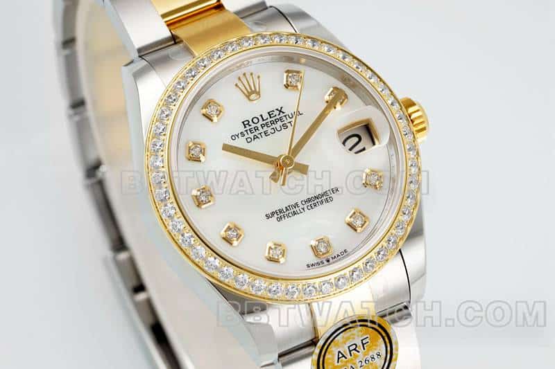 ARF厂劳力士日志一比一超A精仿贝母盘钻圈31mm间金三格链节278383正面实拍图