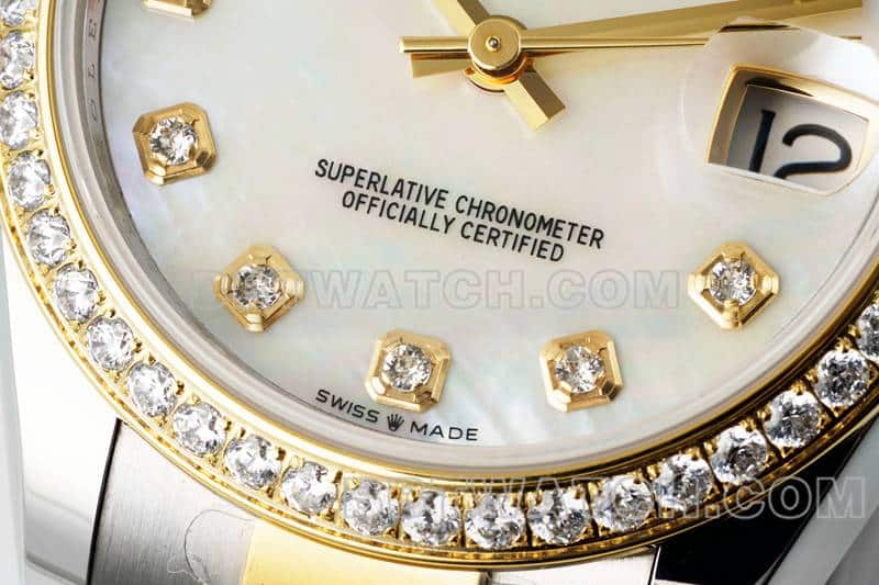 ARF厂劳力士日志一比一超A精仿贝母盘钻圈31mm间金三格链节278383正面实拍图