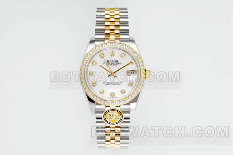 ARF厂劳力士日志超A高仿贝母盘钻圈31mm间金五格链节278383正面实拍图