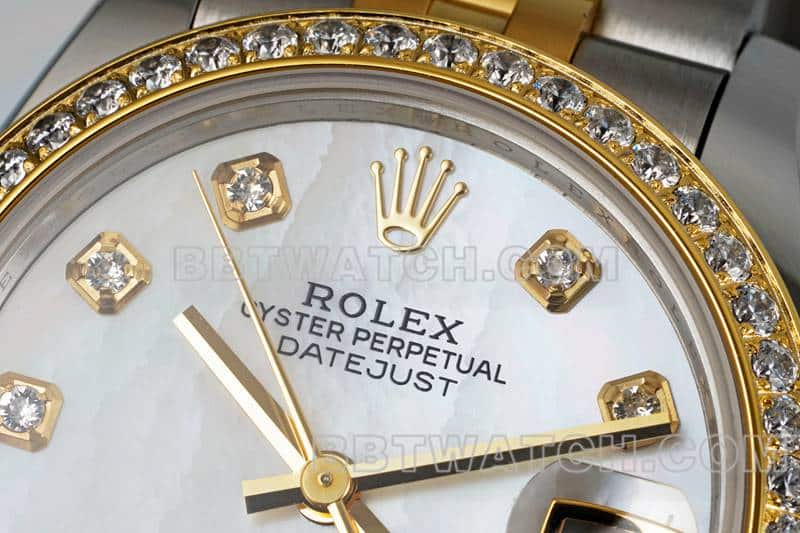 ARF厂劳力士日志超A高仿贝母盘钻圈31mm间金五格链节278383正面实拍图