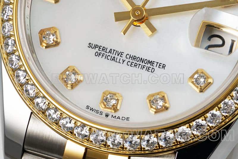 ARF厂劳力士日志超A高仿贝母盘钻圈31mm间金五格链节278383正面实拍图
