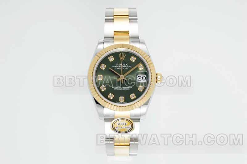 ARF厂劳力士日志一比一顶级复刻绿盘31mm间金三格链节278273正面实拍图
